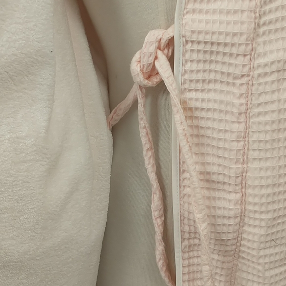 Blush Pink Cotton Terry Lined Waffle Short Wrap Robe High Quality w Pockets L/XL - Picture 6 of 12